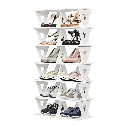 Nisorpa 7 Tier Shoe Rack Narrow Shoe Shelf 50.3×26×96.3cm PVC Foam Board Shoe Shelf Storage Stand Freestanding Shoe Racks Storage Cupboard for Ha