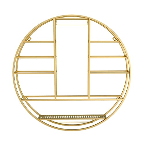 EYLINK Wall Hanging Wine Rack Gold Wrought Iron Glass Goblet Holder Round Wine Bottle Storage Display Shelf ,for Home Wine Cabinet Bar Dining Roo