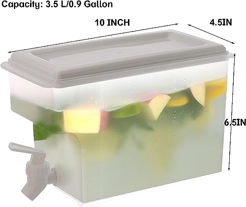 Jucoan 3.5 L /0.9 Gallon Fridge Beverage Drink Dispenser with Leak-Proof Spigot, Square Plastic Water Container Juice Dispenser Jug for Lemonade,