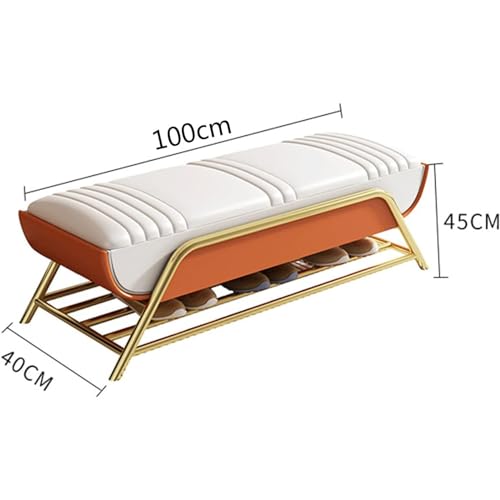 N/A Storage Bench with Shoe Rack, End of Bed with Leather Seat, Upholstered Bedroom Bed Bench Ottoman with Legs, for Hallway, Entryway, Living Ro