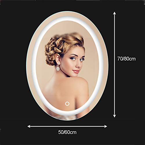 Oval Illuminated Bathroom Mirror with Led Light and Demister Pad Touch Sensor Wall Mounted Makeup Shaving 2 Sizes, f,