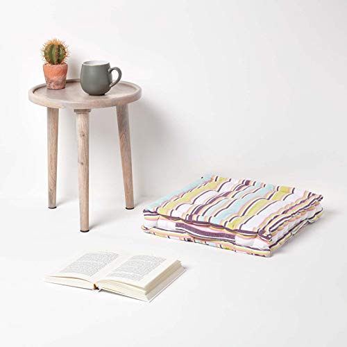 HOMESCAPES Osaka Multi Stripes Floor Cushion - 100% Cotton - 40 x 40 x 8 cm Square - Indoor - Garden - Dining chair booster Seat Cushion Pad