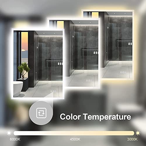 furduzz IL-02-60 Illuminated Backlit LED Bathroom Mirror, 600x450mm Wall Mounted Multifunction Bathroom Vanity Mirror with Touch Button 3 Colour