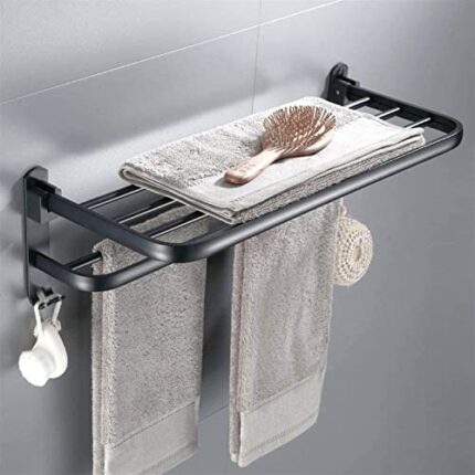 XMING Perforation-free Bathroom Towel Rack Bathroom Black Space Aluminum Towel Rack Bathroom Hardware Pendant