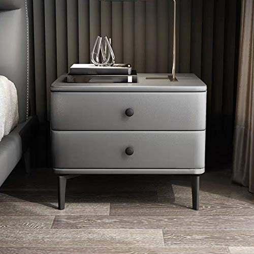 N/A Minimalist Bedside Table Leather Art Storage Cabinet, Bedroom with Drawer Bedside Table