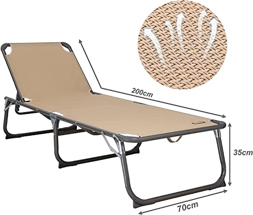 Homecall XXL Aluminium Sun Lounger, Textilene Fabric, 200 x 70 cm, Max Load 150 kg - Beige