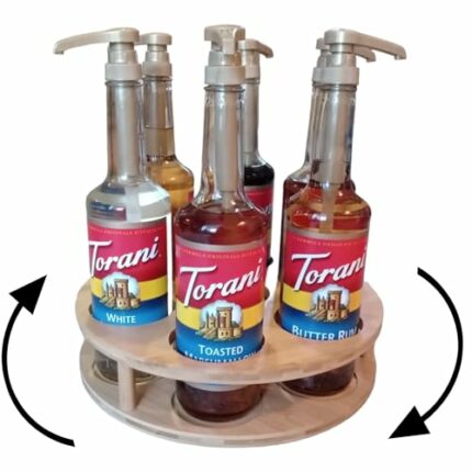 PASAR Bottle Lazy Susan Rotating Bamboo Bottle Holder Wine Rack Organizer for Wine Syrup Sauce 7 Bottle Kitchen Storage Countertop Tabletop for B