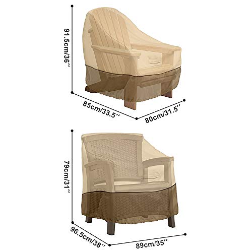 FOUNDOVE 2PCS Patio Chair Cover Waterproof for Garden Deep Seat Lounge Chair, Veranda High Back Armchair Sofa Furniture Covers (96.5 * 89 * 79cm,