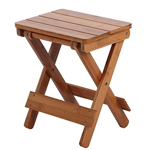 TOPINCN Folding Chair, Bamboo Square Stool Foldable Stool for Shaving Shower Foot Rest Household Portable Seat for bathroom, bedroom, garden, stu