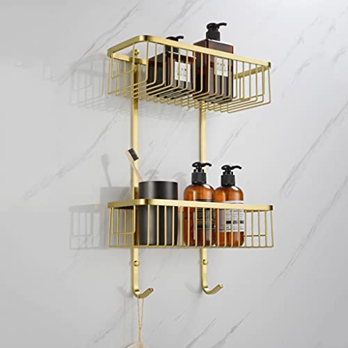 EYHLKM Bathroom Double Shelf Storage Rack Stainless Steel Brushed Gold Bathroom Shower Gel Shampoo Rack
