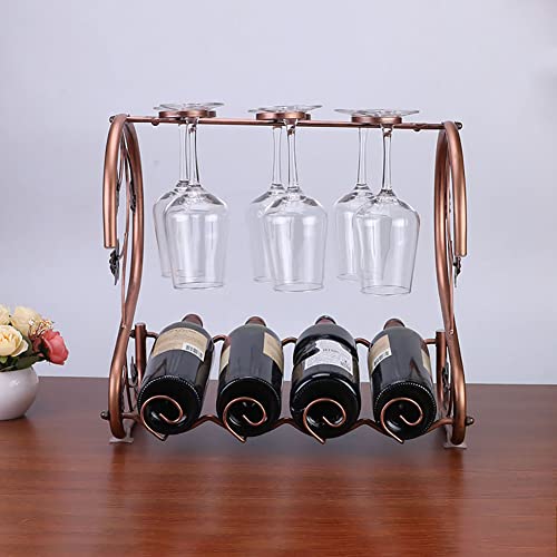 DISHENGZHEN Wine Rack 4 Bottles, Countertop Wine Bottles Holder Racks, Metal Copper Wine Glass Holder,Wine Storage Organizer Free Standing, Wine