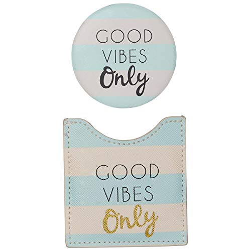 Draeger Good Vibes Only Round Pocket Mirror to Take Anywhere, Any Occasion – Dimensions 8.5 cm x 8 cm