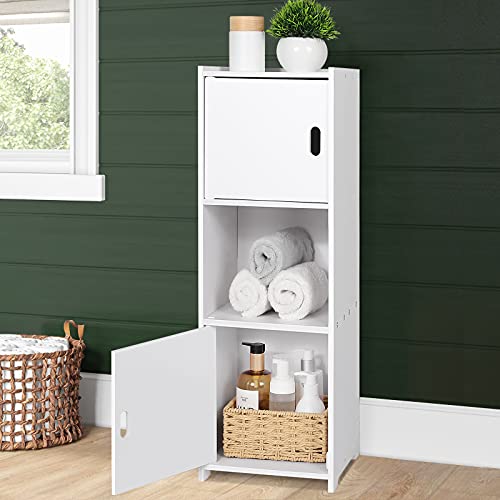 OUDIE Waterproof Bathroom Storage Cabinet,FreeStanding Cabinet Organizer Unit with 2 Door and Shelf for Store Toilet Paper,Books,Shampoo,White.