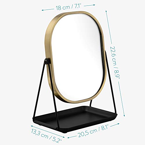 Navaris Magnifying Dressing Table Mirror - Double-Sided 1x/3x Magnification Makeup Mirror with Tray for Tabletop, Bathroom, Bedroom - Black and G