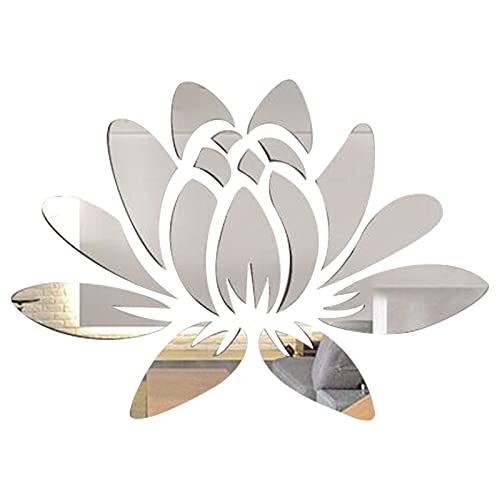 CREATCABIN 3D Acrylic Mirror Lotus Flower Wall Sticker Wall Art Decals Self Adhesive Removable Eco-Friendly For Home Bedroom Living Room Bathroom