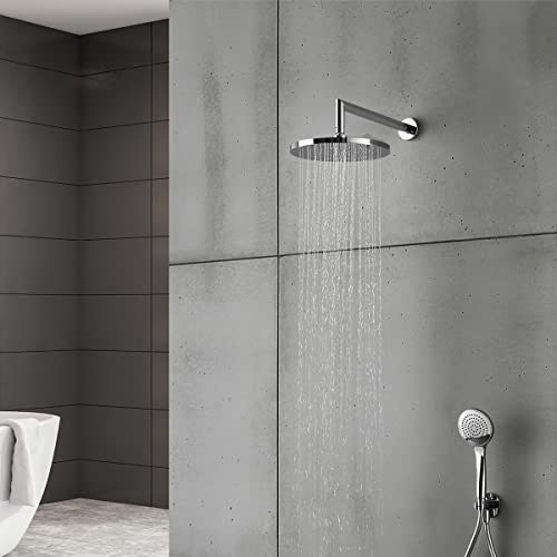 Fixed Shower Head, High-Pressure 8 inch Shower Head, Round Luxury Modern Chrome Look, Silicone Nozzles, Adjustable Shower Head Round with Swivel