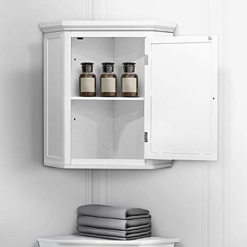 VERSANORA Teamson Home Wooden Bathroom Wall Cabinet, Corner Bathroom Cabinet, Removable Wall Cabinet, One Door and Interior Shelf, White, Glancy