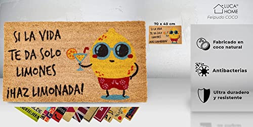 LucaHome Natural Coconut Door Mat 70 x 40 with Non-Slip Base, Coconut Door Mat Funny Lemonade, Absorbent Door Mat Entrance Home, Ideal for Outdoo
