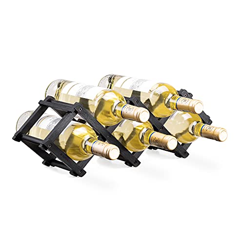 Navaris Bamboo Wine Rack - Foldable Free Standing Wine Rack - Small Wooden Wine Stand for Organising and Storing Bottles - 5 Slot