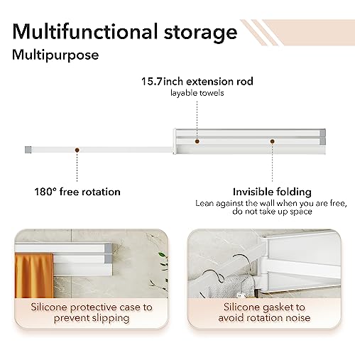 CHAHUANV Wall Mounted Towel Holder Rack,Towel Bar Swivel with 3-Arm,Space Saving Clothing Rack for Laundry,White