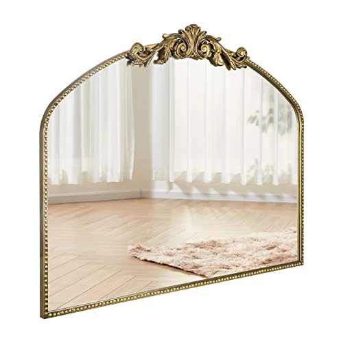 CASOLLY Traditional Retro Brush Black Gold Arch Wall Mirror, 19"x31" Carved Elegant Rectangle Vintage Mirror with Antique Ornate Frame, Baroque I