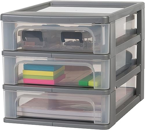 Iris Ohyama, Tower, Chest of Drawers, Plastic Storage Organizer with ergonomic handle, 2L, Set of 2, 3 drawers, Robust, BPA free, Office, Bedroom