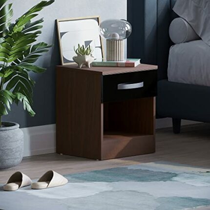Vida Designs High Gloss 1 Drawer Bedside Cabinet, Black and Walnut, 47 x 40 x 36 cm