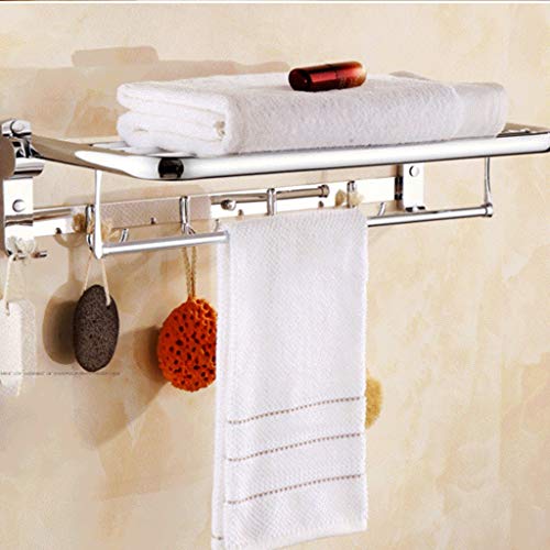 N/A Towel rack- Hotel Towel Rack with Shelf for Bathroom Foldable Shower Towel Holder Wall Mounted Stainless Steel Brushed Nickel
