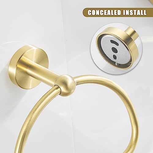 Leyden Brushed Gold Hand Towel Holder, Bathroom Towel Ring, Bath Hand Towel Rack Hangers Wall Mounted Half Round Modern