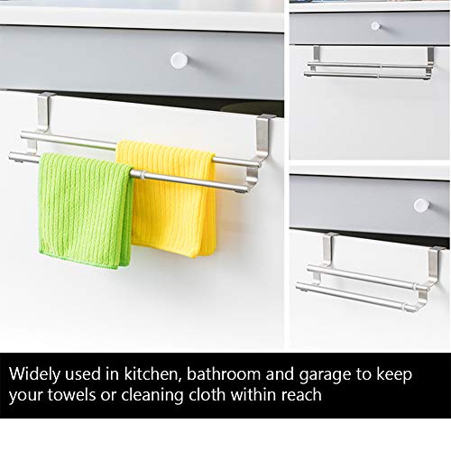 Over the Door Towel Rail,Double Layers Stainless Steel Telescopic Towel Holder for Cupboard Drawer Cabinet Rack Hanger Organizer Bathroom Kitchen