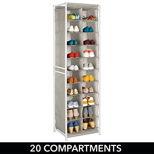mDesign Shoe Rack – Practical Canvas Storage Cubes with Metal Frame for Hallway or Storeroom – Canvas Storage Unit with 20 Compartments – Linen/T