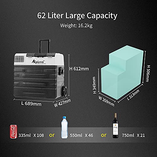 Alpicool NX62 Car Refrigerator 62L Portable Car Fridge Freezer Vehicle Camping Fridge Freezer DC 12/24v Campervan Boat Electric Cooler for Travel
