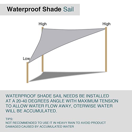 ECOOPTS 12'x12'x17' Waterproof Sun Shade Sail Triangle Canopy Cover UV Blockage for Outdoor Patio Pergola Backyard Garden (Beige)