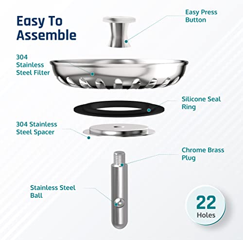 Nuelex 2Pcs Kitchen Sink Plugs of 78mm Diameter with 2 Bonus Multi-Size Silicone Seals – 304 Stainless Steel Leak-Proof Kitchen Sink Strainer Plu