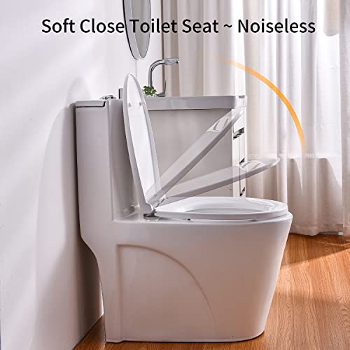 Mass Dynamic Soft-Close Toilet Seat with One Button Quick Release for Effortless Cleaning, Easy Top Fix, White Standard Toilet Seats with Adjusta