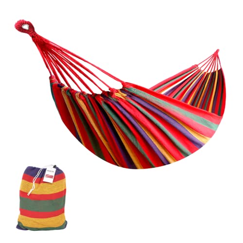Hammock with Stand Included (250 cm) and Carry Case, Multi-Coloured Cotton Hammock for Garden, Terraces, Travel, Camping (Weight up to 150 kg)