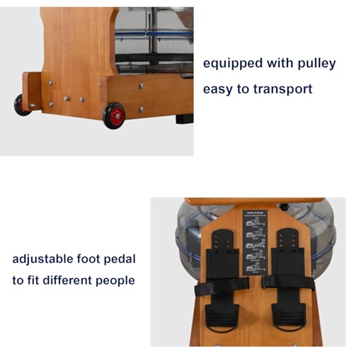Water Rowing Machine For Home Use Foldable Rower Machine With LCD Monitor, Tablet Holder Cardio Equipment 330lbs Weight Capacity (Color : Walnut)