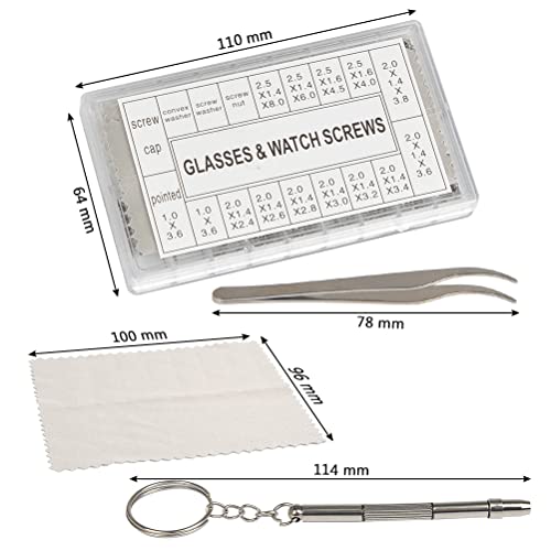 FOROREH Mini screws Glasses Screws Stainless steel Glass repair kit Screws, Micro screws Repair kit with screwdriver tweezers Glasses, sunglasses