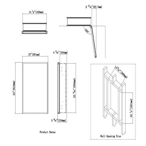 Fundin Aluminum Bathroom Mirror Cabinet Recess Mount or Surface Mount, with Framless Double Sided Mirror Door, 38 x 61 cm