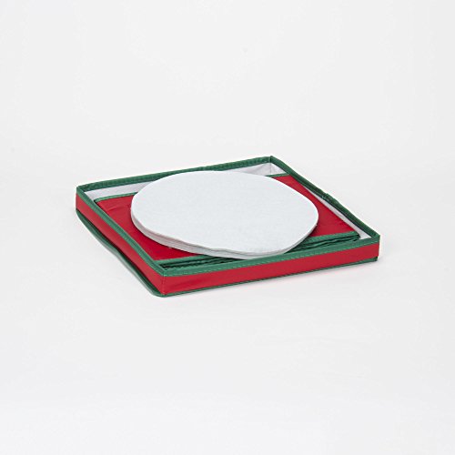Household Essentials Dinner Plate Holiday Storage Chest,Red Canvas with Green Trim
