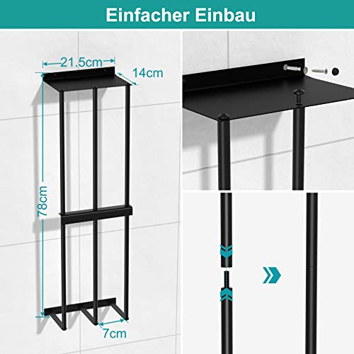 BARONAGE Towel Storage Wall Mounted, Bath Towel Rack 75cm High Capacity Towel Holder 3 Bar Rail for Rolled Salon Towels Bath Sheets - Black