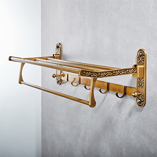 HIGOH Towel Racks,Bathroom Towel Rack Wall Mounted Towel Holder,Antique Brass Towel Rack,Wall-Mounted Alumitowel Holder,Square Design Bathroom Ac