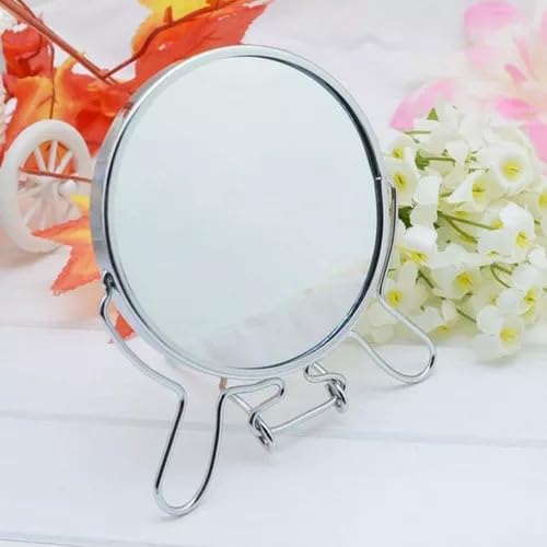 KAKKI Small Round Cosmetic Mirror with Stand 4 Inch Double Sided Portable Looking Glass Magnifying Shaving Mirror Ideal for Home Parlor Salon Bar