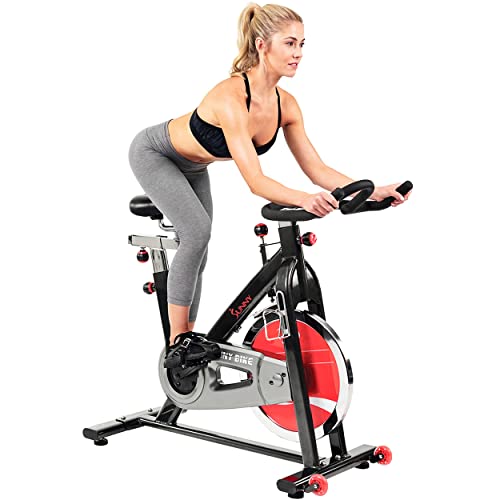 Sunny Health & Fitness Belt Drive Indoor Studio Cycle Bike, 22 KG (49 Pound) Flywheel Grey/Black/Red One Size SF-B1002 & Wahoo RPM Cadence Sensor