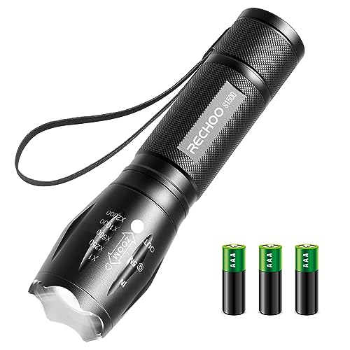 RECHOO LED Torch Battery Powered 2000 Lumen, Small Torches Led Super Bright with 5 Modes, Water Resistant, Zoomable Torches Flashlight for Kids C