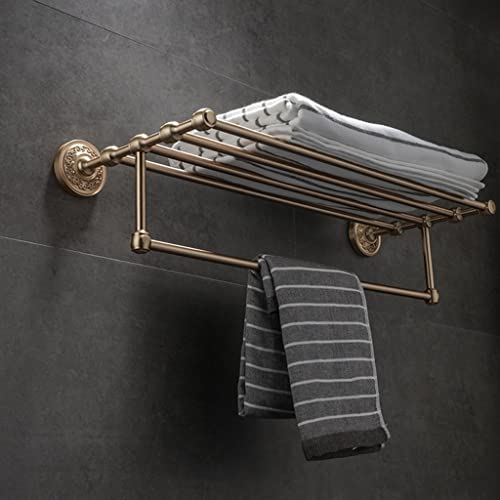 HIGOH Towel Racks,Bathroom Towel Rack Wall Mounted Towel Holder,Brushed Bathroom Hardware,All Copper Bath Towel Rack,Bathroom European Style Carv
