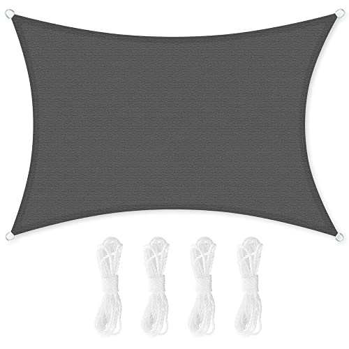 SONGMICS Sun Shade Sail 2x2m HDPE Fabric Breathable Water Permeable Canopy for Patio Garden Balcony Camping Square Concave 2m Ropes Smoke Grey GS