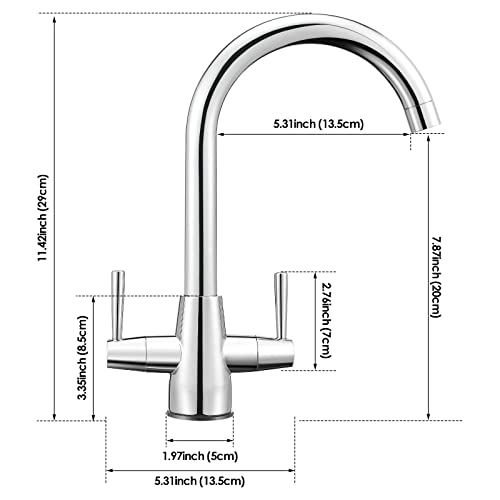 Pakuyi Kitchen Tap Dual Lever Kitchen Sink Taps Brushed Steel Kitchen Sink Mixer Tap High Arc Kitchen Faucet for Daily Use in Kitchen Living Room