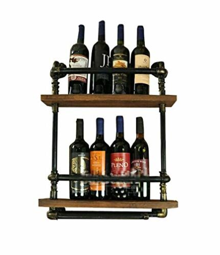 EYLINK Wine Racks,2-Tier Wine Rack Wall Holder Metal for 5 Bottles Free Standing | Loft Vintage Wall Shelf Storage Rack Wall-Mounted Wine Glass H