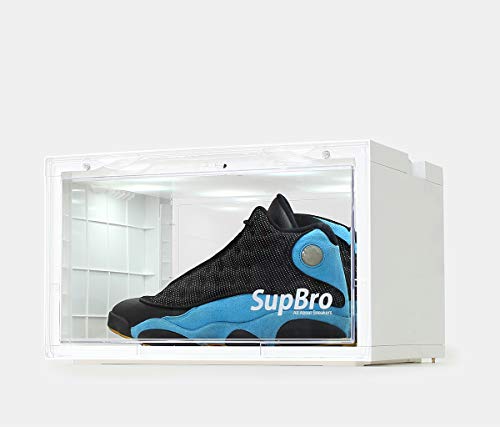 SupBro Led Collection Crate - Voice Control - Easy Access Storage Shoes box, Stackable Shoe Storage with clear plastic door for sneakers (11.2 x